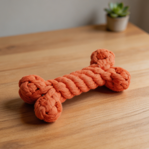 Orange Braided Cotton Rope Bone Dog Chew Toy