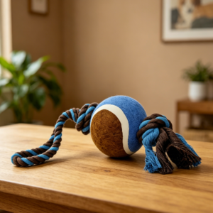 Blue Tennis Ball on Rope Dog Tug Toy