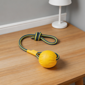 2-Pack Yellow Rubber Ball on Rope Dog Toy