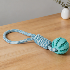 Blue Rubber & Rope Puzzle Dog Ball Toy