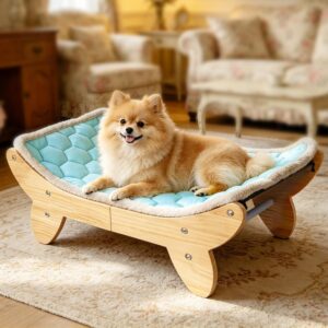 Wooden Elevated Dog Bed with Cooling Mat