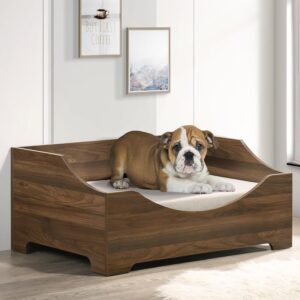 Wooden Elevated Dog Bed with Mattress Mid-Century