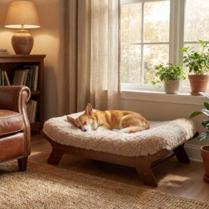 Medium Walnut Grain Elevated Wood Dog Bed